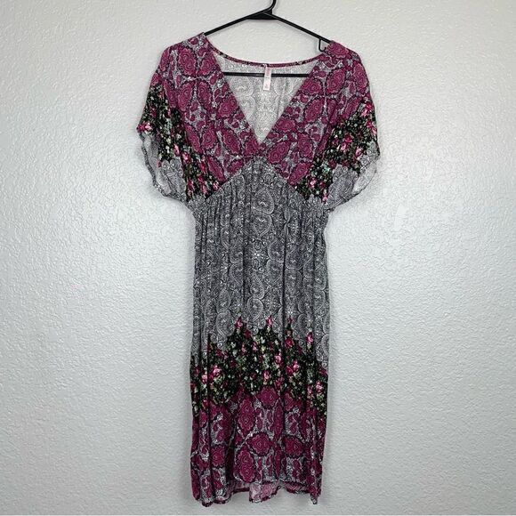 Xhilaration Womens Bho Paisley Elastic Waist V-Neck Dolman Midi Dress Medium - Picture 2 of 11